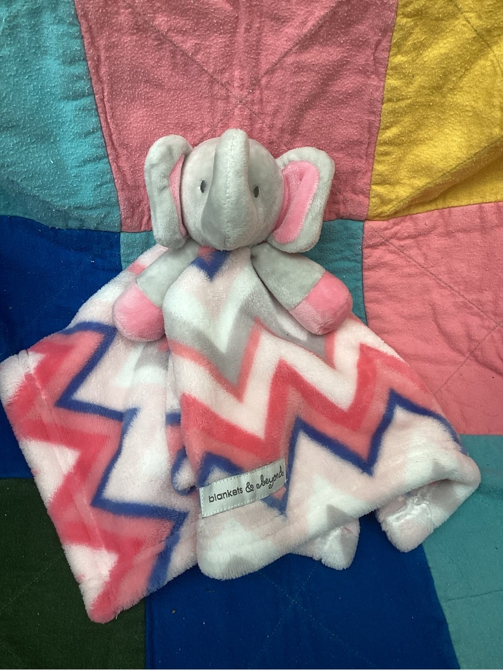 Blankets & Beyond Pink Chevron Elephant Lovey Plush Baby Security Blanket